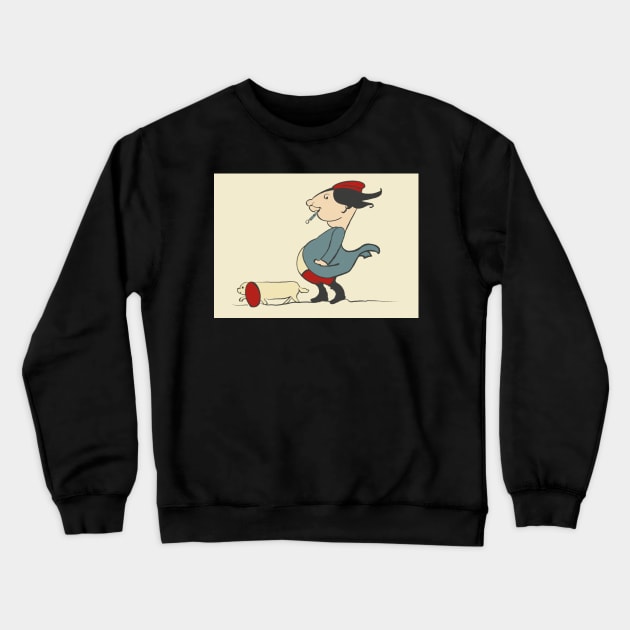 Funny man on a windy day dog walk Crewneck Sweatshirt by NattyDesigns